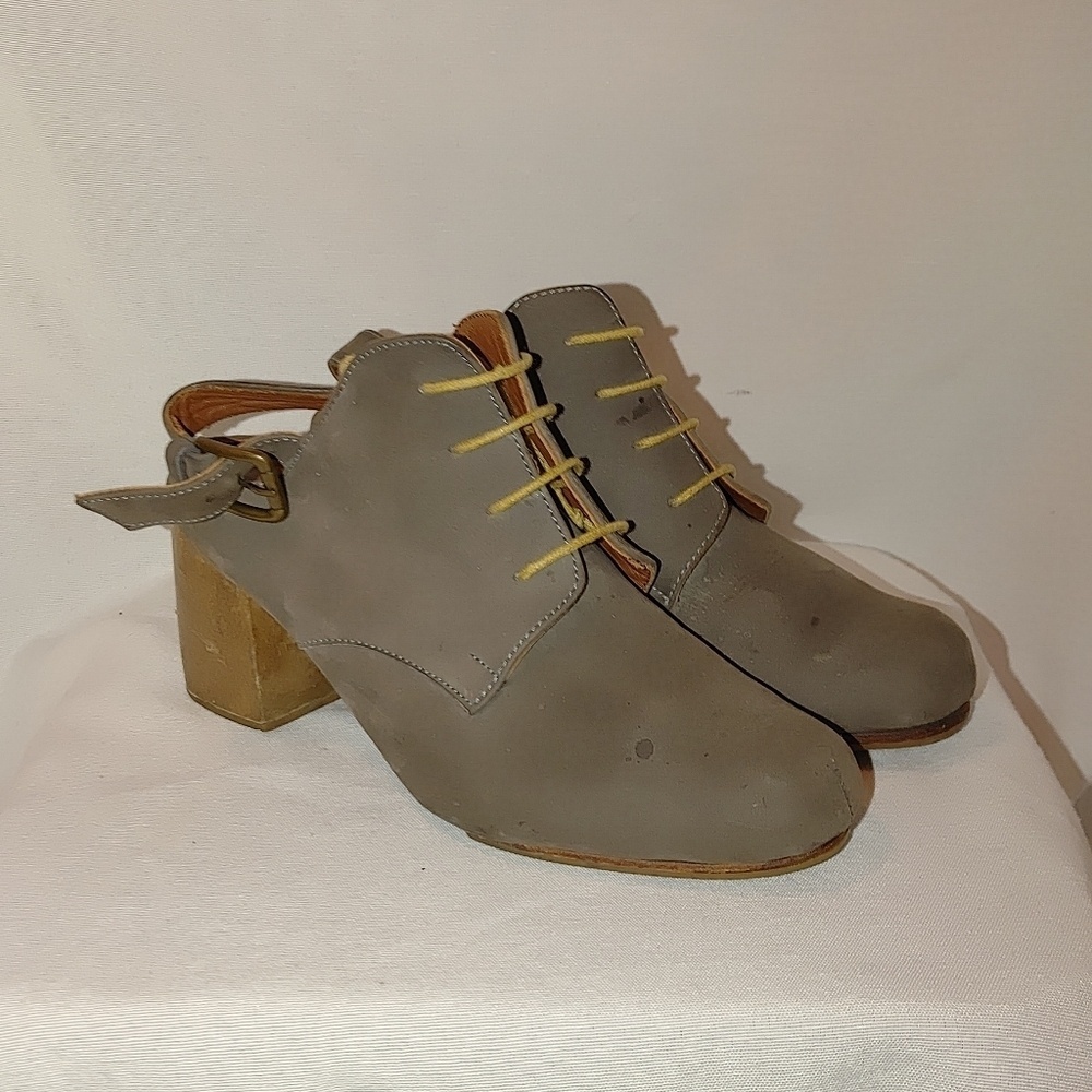 Rachel Comey Lace Up Sling Back Leather Wooden Block Heel Round Toe Mule 8.5 - Picture 2 of 14